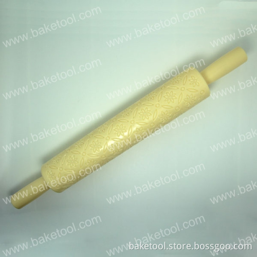 Plastic Flowers Embossing Fondant Rolling Pin(Yellow) Cookie Tool